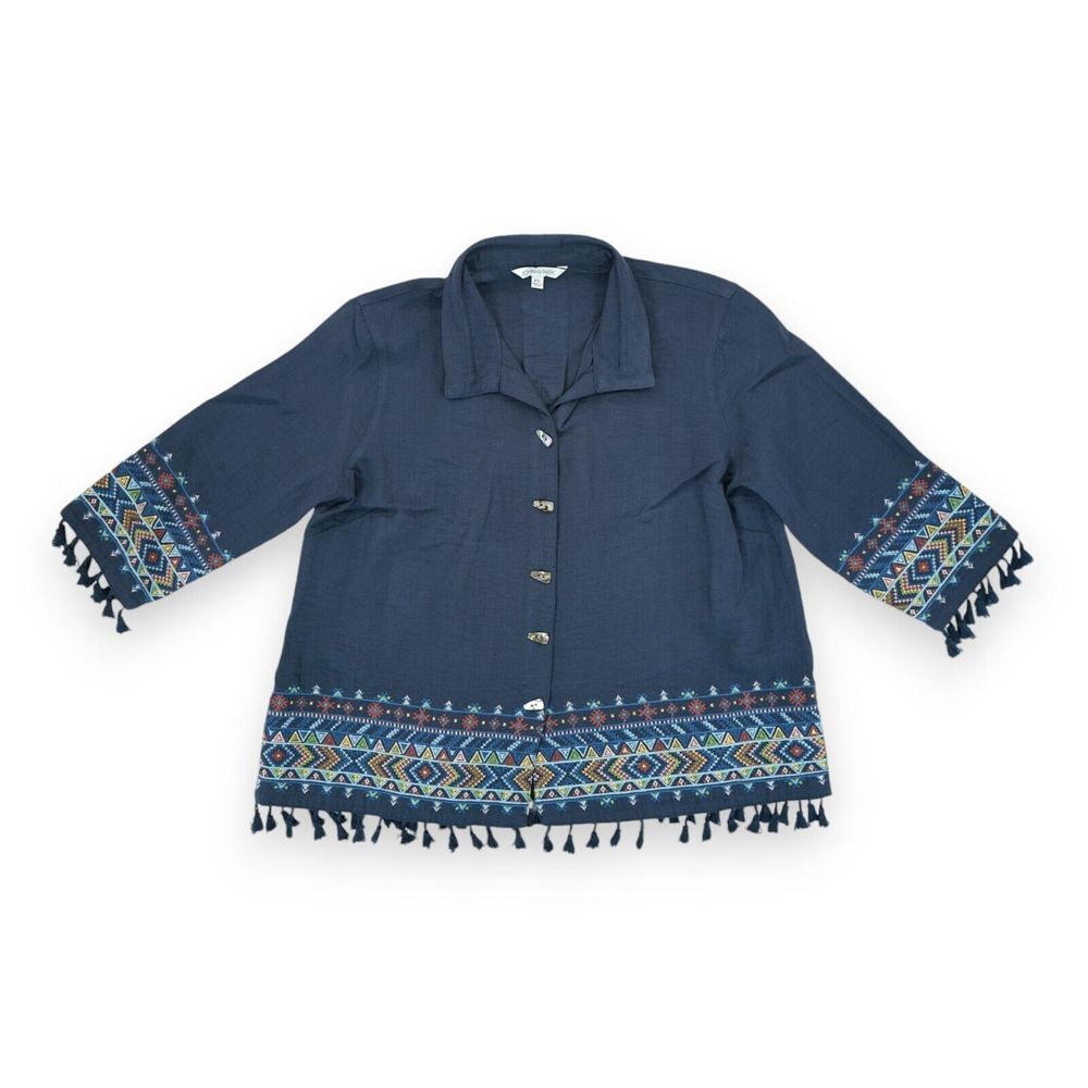 John Mark Button Up Tunic Top Size PS Petites Wire Collar 3/4 Sleeve MSRP $129